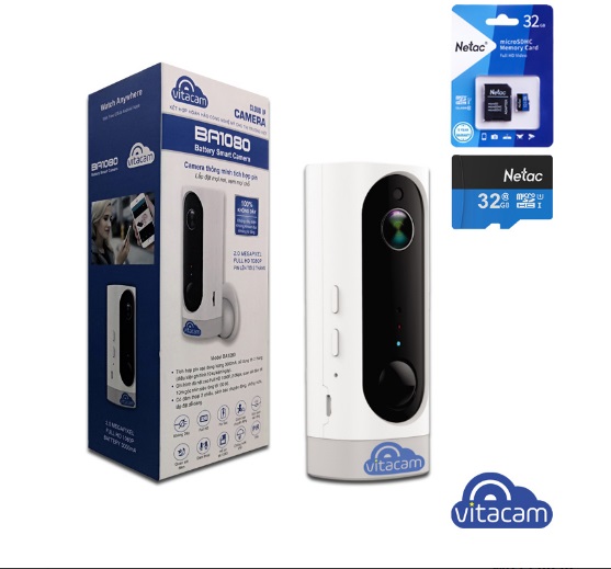 CAMERA IP THÔNG MINH CAO CẤP TÍCH HỢP PIN SẠC - FULLHD CHÍNH HÃNG VITACAM BA1080 - BẢO HÀNH 18 THÁNG 1 ĐỔI 1