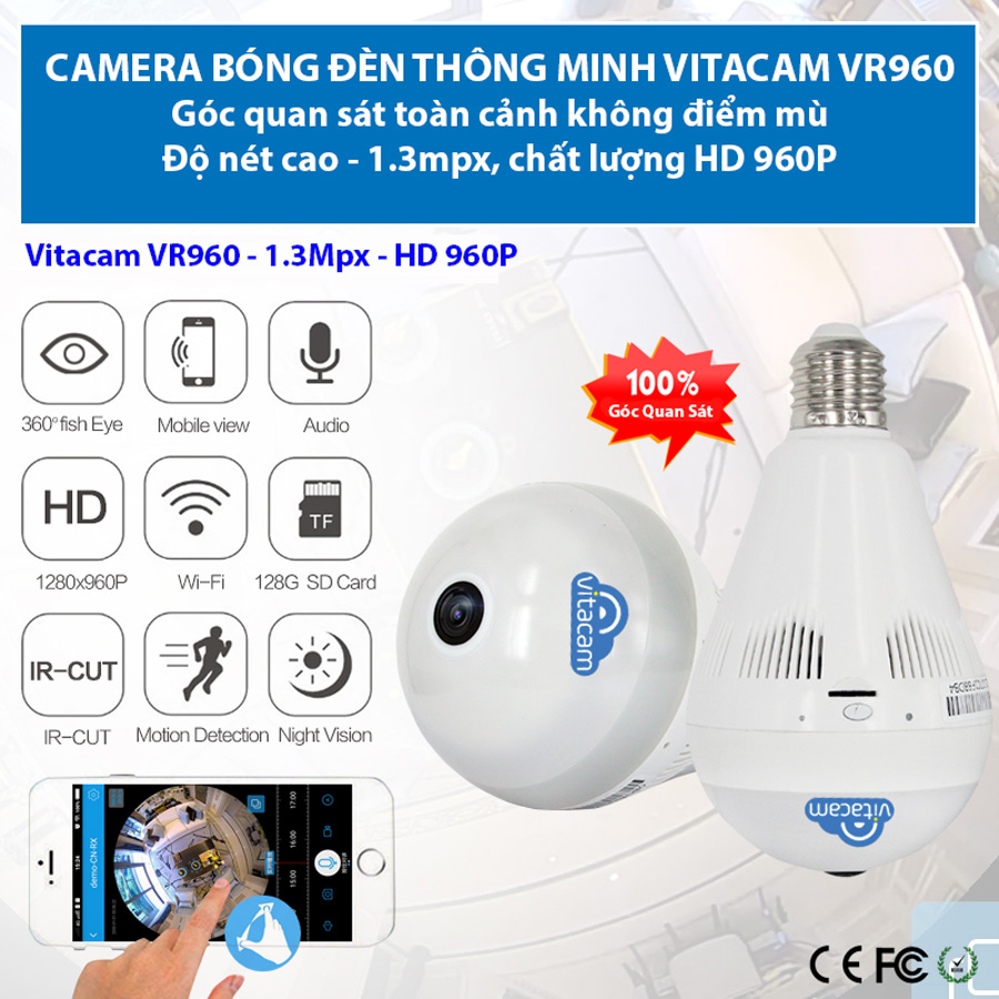 CAMERA IP VITACAM Panorama VR960 Chính hãng HD 960P - bảo hành 12 tháng 1 đổi 1