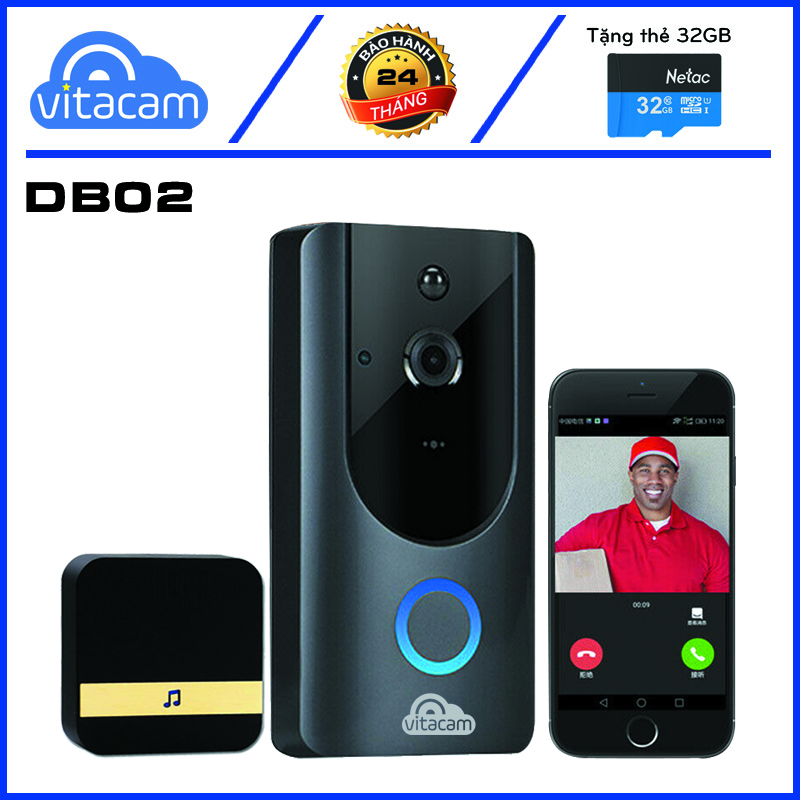 CHUÔNG CỬA GHI HÌNH KHÔNG DÂY VITACAM DB02 + THẺ NHỚ 64GB - HÀNG CHÍNH HÃNG