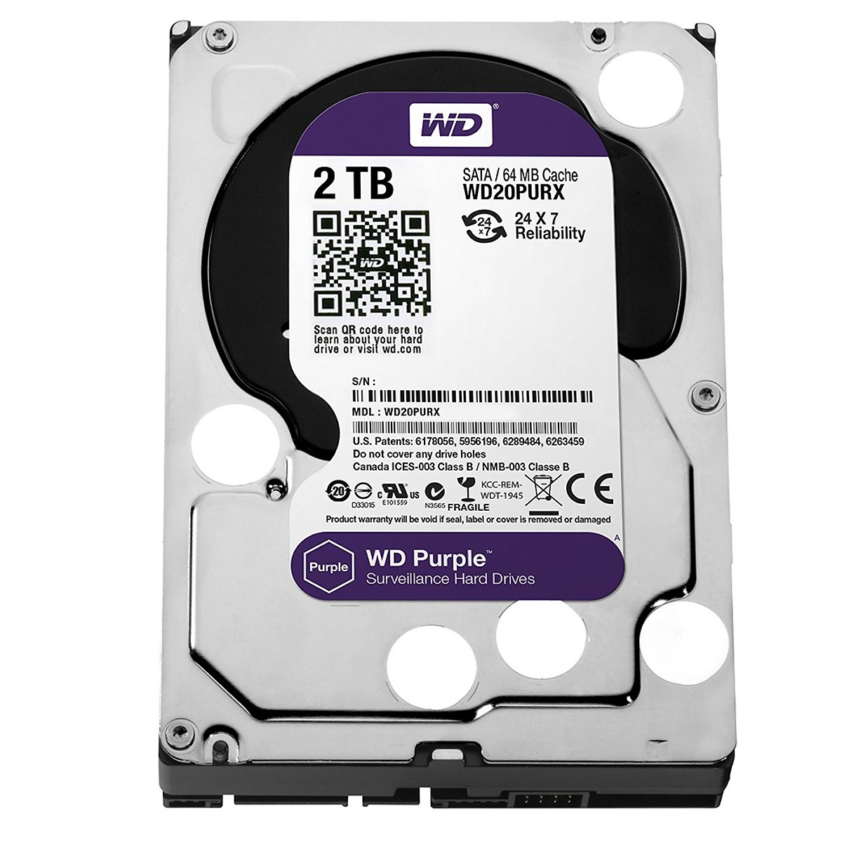 Ổ Cứng Camera WD Purple 2TB.64MB.3.5 IntelliPower - WD20PURZ - Hàng Chính Hãng