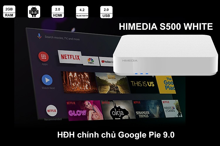 Tivi Box Android HIMEDIA S500 New 2020- Android TV 9.0 Chính Chủ - Có Remote Voice - HÀNG CHÍNH HÃNG